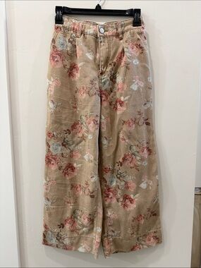Floral Tan Wide-Leg Women's Jeans